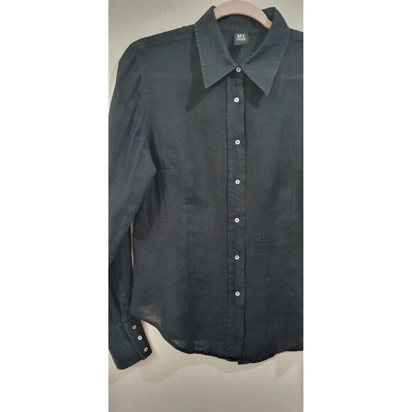 Gianfranco Ferre Vintage Black Shirt, 100% lino Long Sleeves Button Blouse - Picture 4 of 15